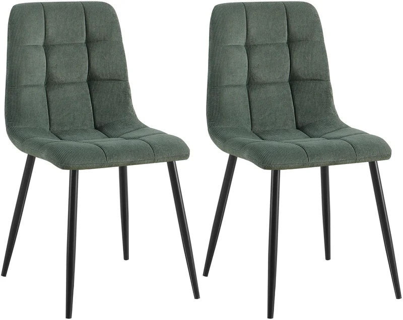 Lot de 2 chaises de salle à manger rembourrées en velours côtelé vert surpiqûres décoratives et métal noir 10_0007454