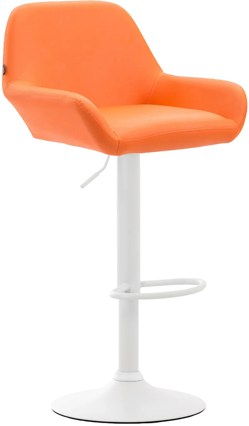 Lot de 2 tabourets de bar pivotant design moderne avec dossier et accoudoirs en PVC orange pied en métal blanc 10_0006742