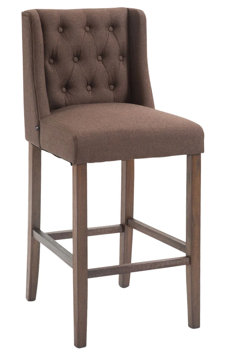 Tabouret de bar x1 en tissu marron et bois d'hévéa avec dossier et repose-pieds style scandinave 10_0006651