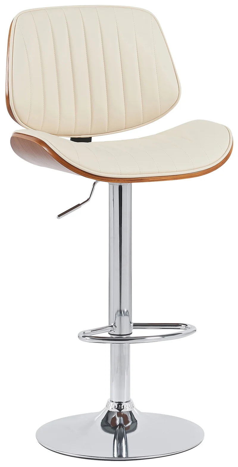 Tabouret de bar chaise haute x1 en similicuir crème chrome bois courbé noyer et métal 10_0006635
