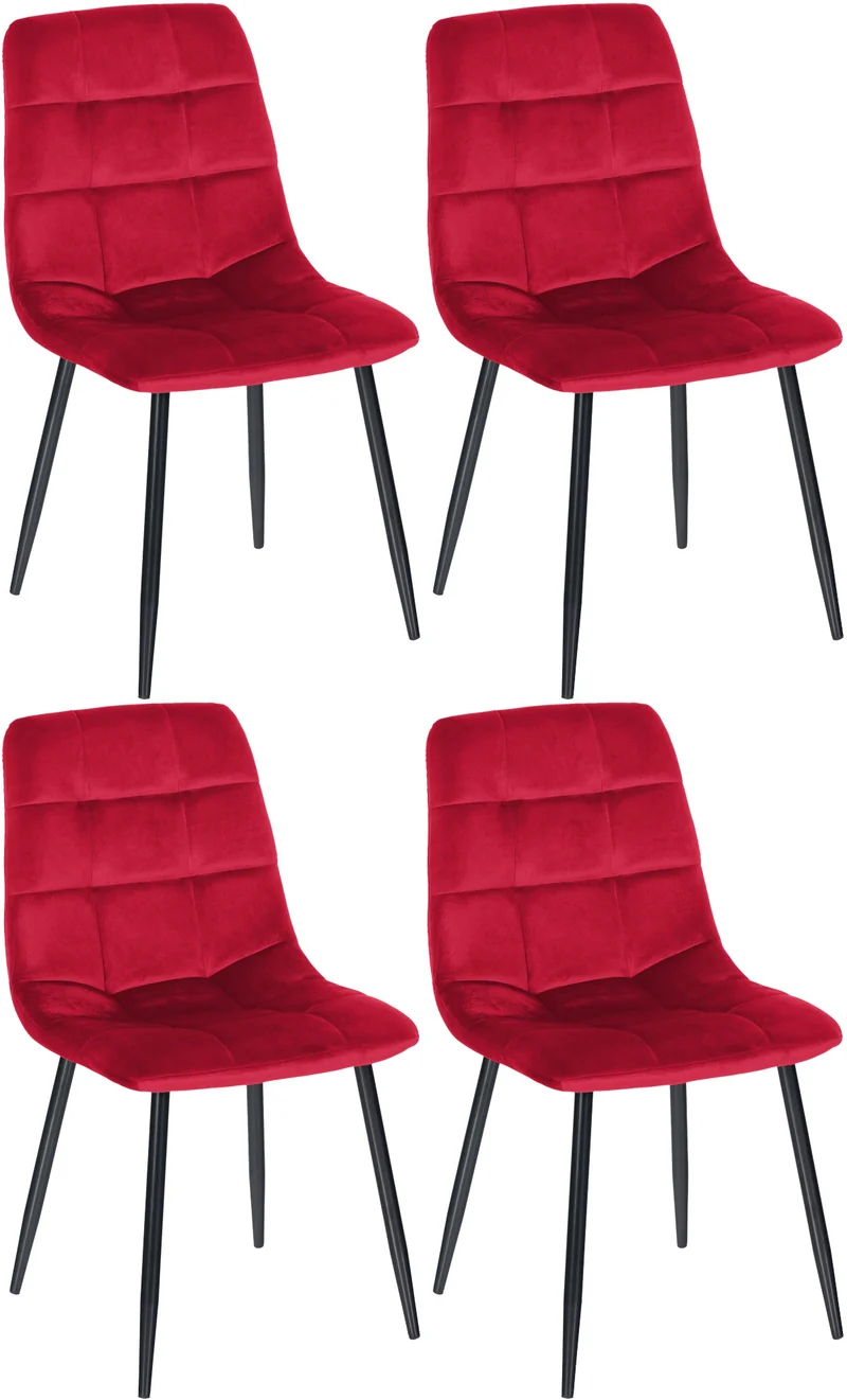 Lot de 4 chaises de salle à manger style moderne et confortable en tissu velours rouge et métal noir 10_0001784