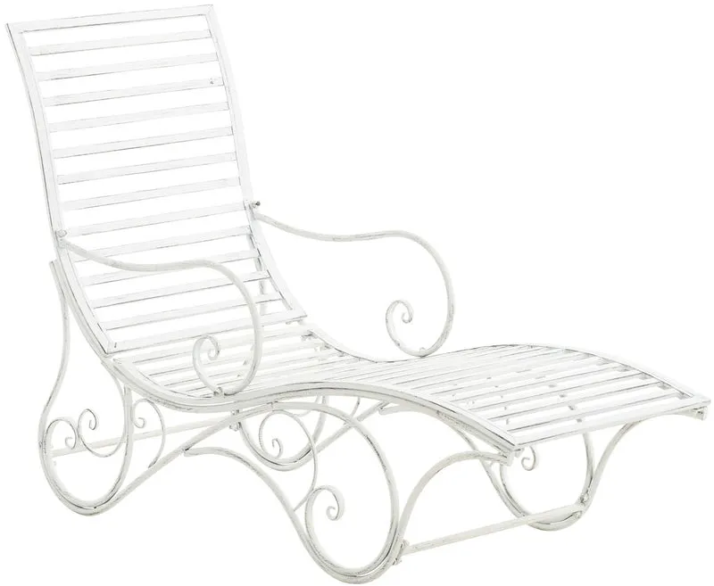 Chaise longue de jardin en fer style antique blanc vieilli avec accoudoirs MDJ10210