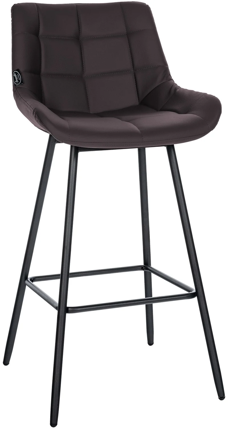 Tabouret de bar x1 avec repose-pieds revêtement en PVC marron piètement à quatre pieds en métal noir 10_0005460