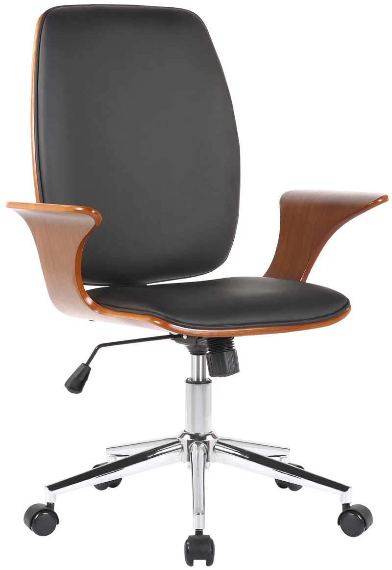 Fauteuil de bureau classique et confortable dossier ergonomique hauteur réglable en synthétique noir bois et métal BUR10557