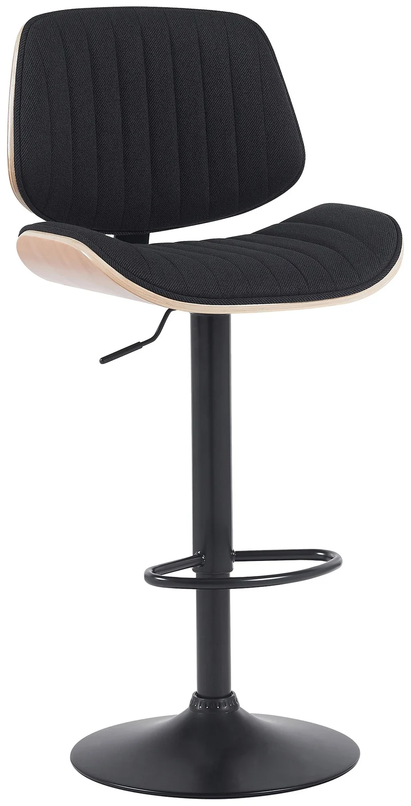 Tabouret de bar x1 style rétro moderne assise en tissu noir bois noyer et cadre métal noir 10_0006420