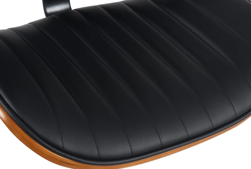 Lot de 2 tabourets de bar style rétro moderne assise en PVC noir bois noyer et cadre métal chromé 10_0006349