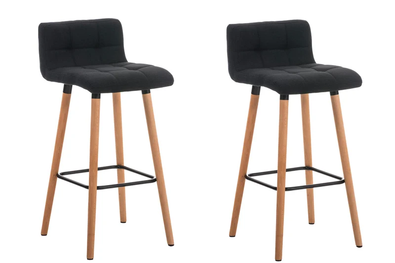 Lot de 2 tabourets de bar en tissu noir coutures décoratives pieds en bois avec repose-pieds 10_0000218