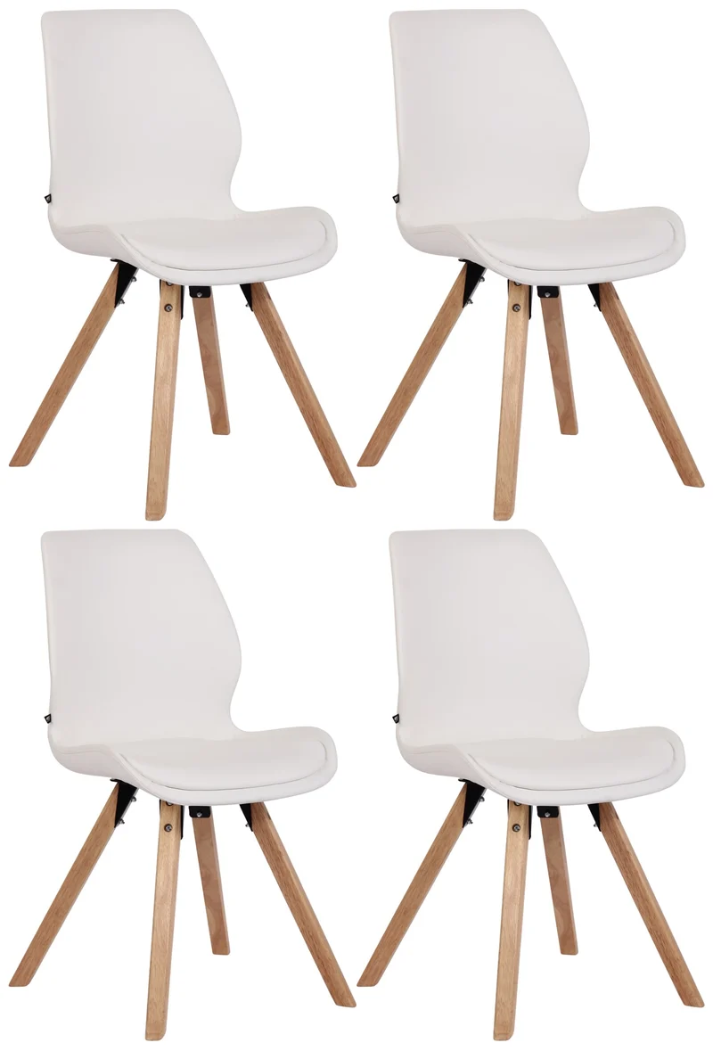 Lot de 4 chaises de salle à manger design scandinave en PVC blanc et pieds en bois clair 10_0001847