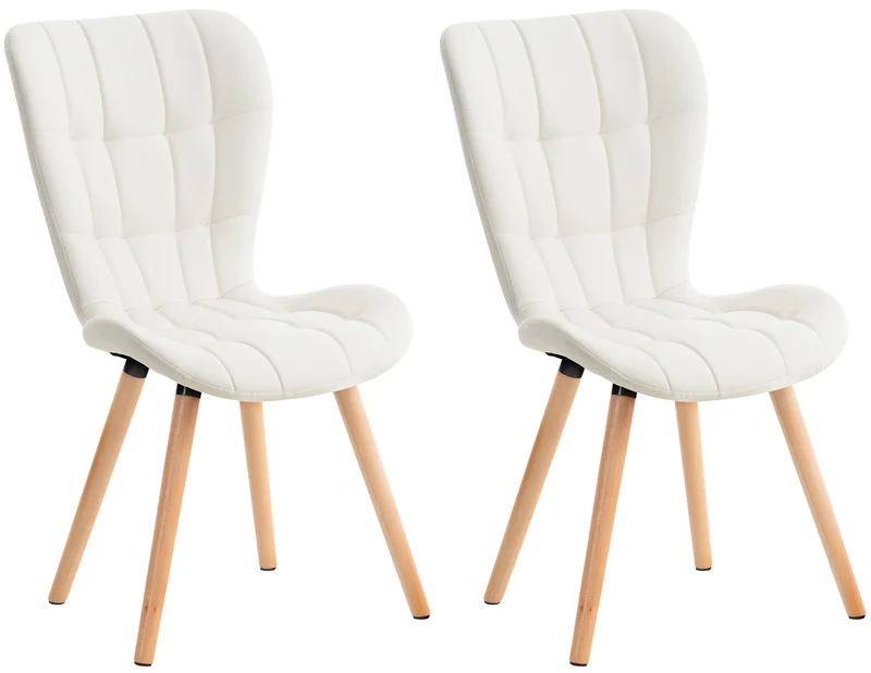 Lot de 2 chaises de salle à manger dossier haut coutures décoratives assise en PVC blanc 10_0001645