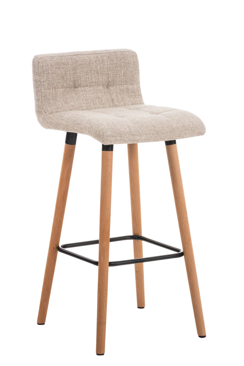 Tabouret de bar en tissu crème coutures décoratives pieds en bois avec repose-pieds 10_0000046