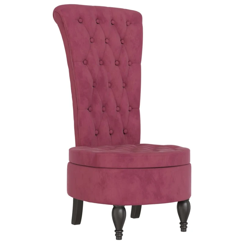 Chaise à dossier haut rouge en velours bordeaux boutons décoratifs DEC026250