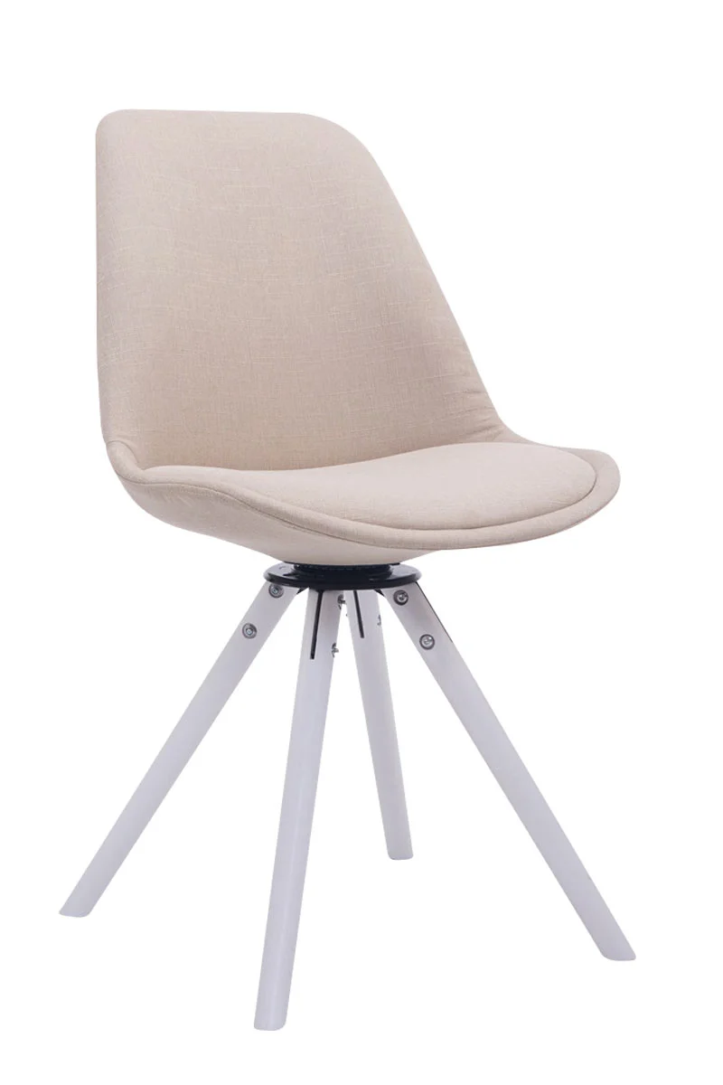 Chaise de salle à manger pivotante en tissu crème et bois rond blanc style moderne 10_0008691