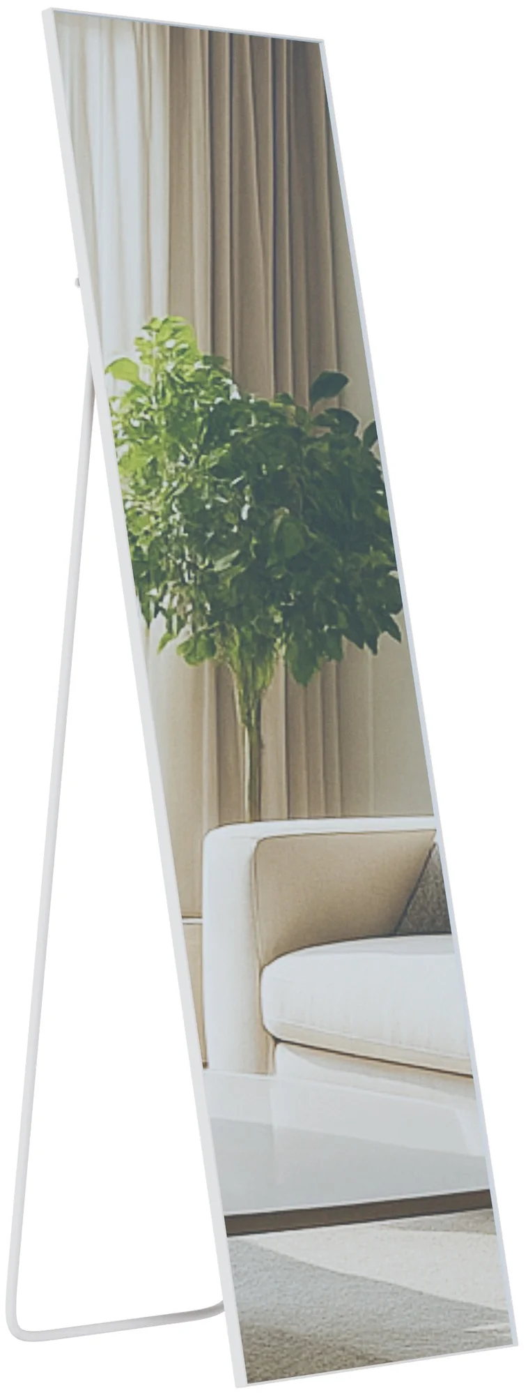 Miroir sur pied ou mural forme rectangulaire en métal blanc mat 140x40 cm 10_0008604