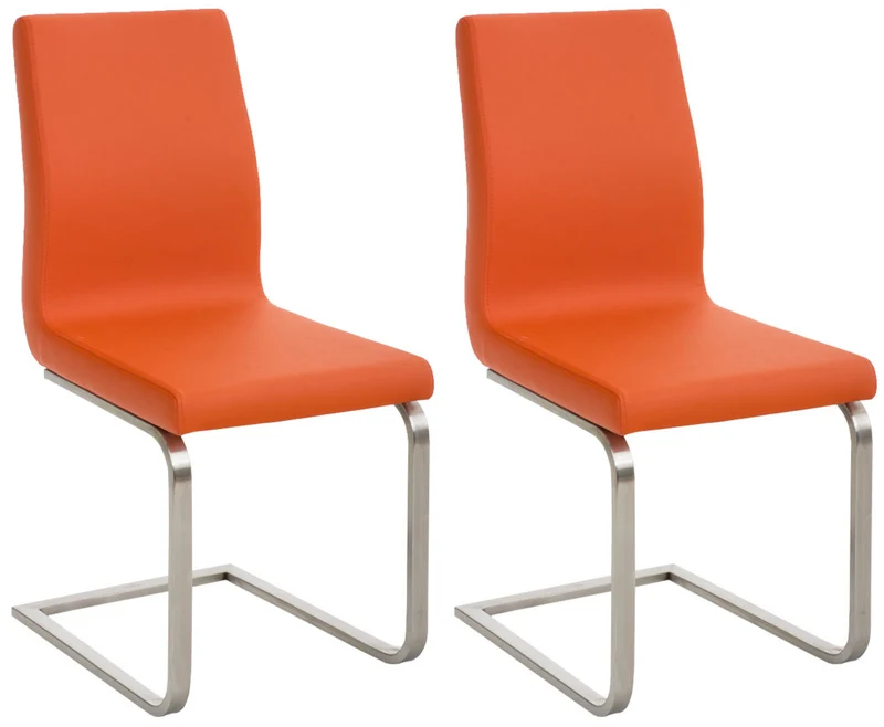 Lot de 2 chaises de salle à manger en similicuir orange et acier inoxydable style moderne 10_0007781