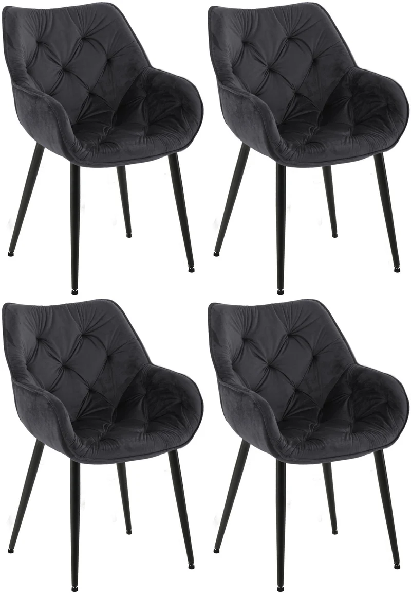 Lot de 4 chaises en velours et métal noir avec accoudoirs design élégant et confortable 10_0007592