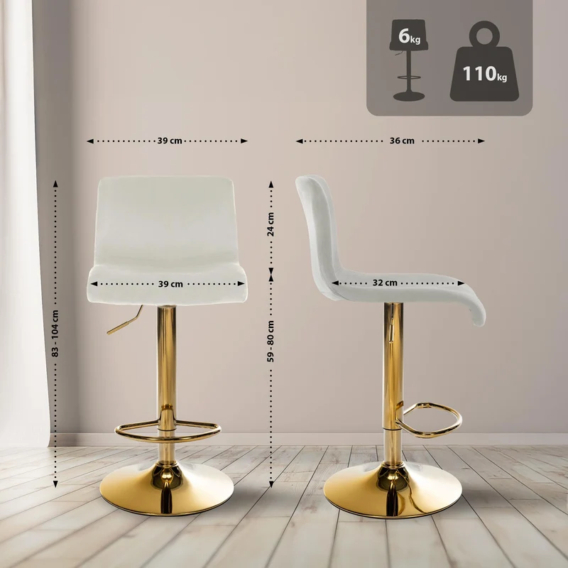 Tabouret de bar x1 réglable en hauteur en velours crème avec dossier style moderne 10_0006270