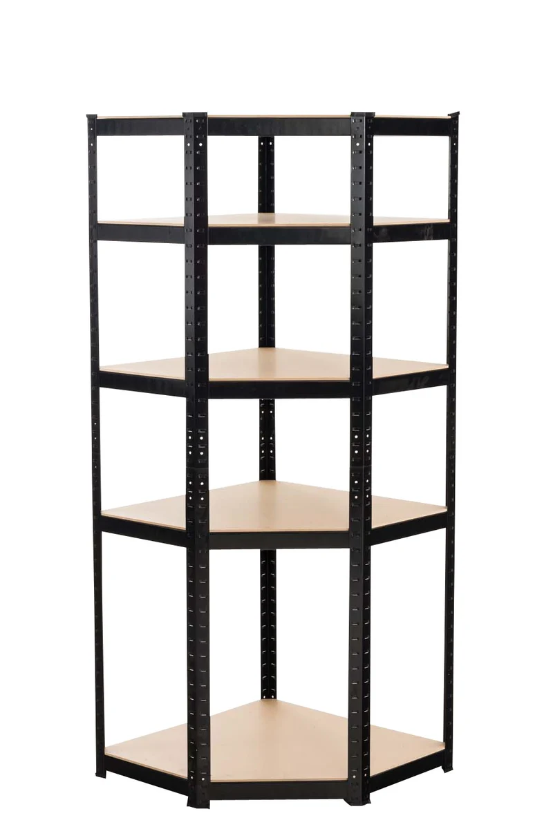 Étagère d’angle de rangement 180 x 70 cm pour charges lourdes avec 5 niveaux en MDF structure métallique noir ETA10083