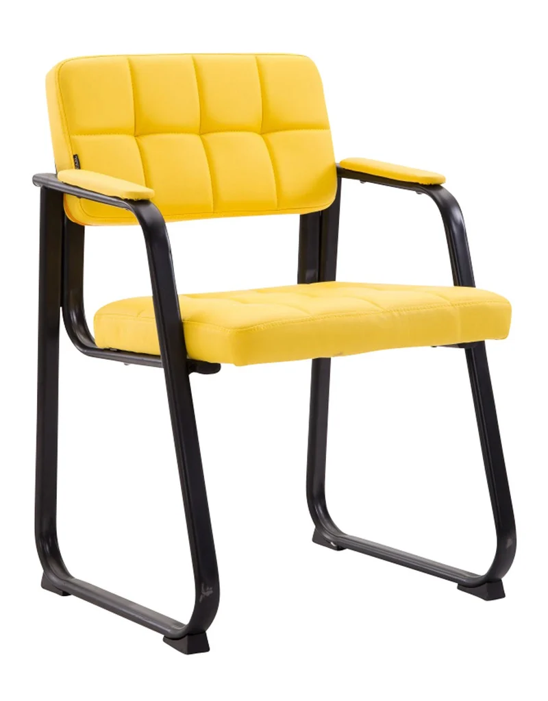 Chaise de visiteur design en similicuir jaune avec accoudoirs et structure métal noir pour bureau salle d’attente réunion BUR10225