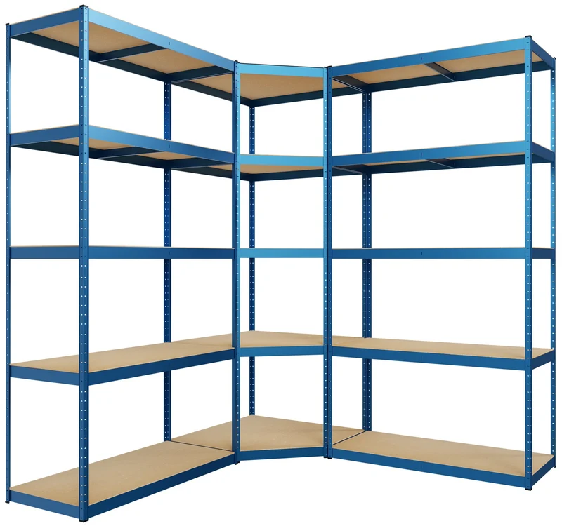 Système d'étagères d'angle en acier et MDF bleu 180 x 160 x 160 cm charge 2625 kg 10_0009066