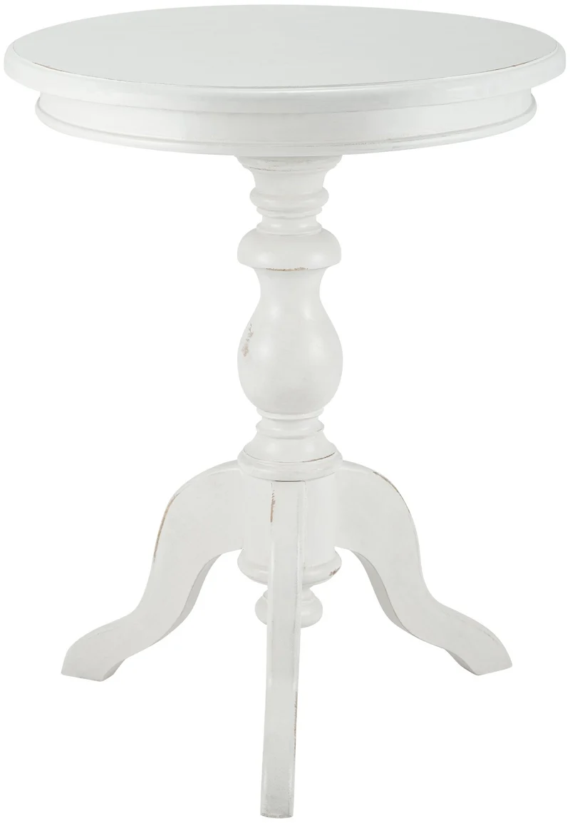 Table d'appoint en bois de mindi blanc antique Ø 50 cm style shabby chic 10_0009144