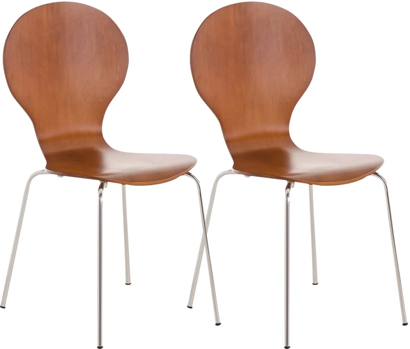 Lot de 2 chaises empilables en bois marron et métal chromé style moderne 10_0008347