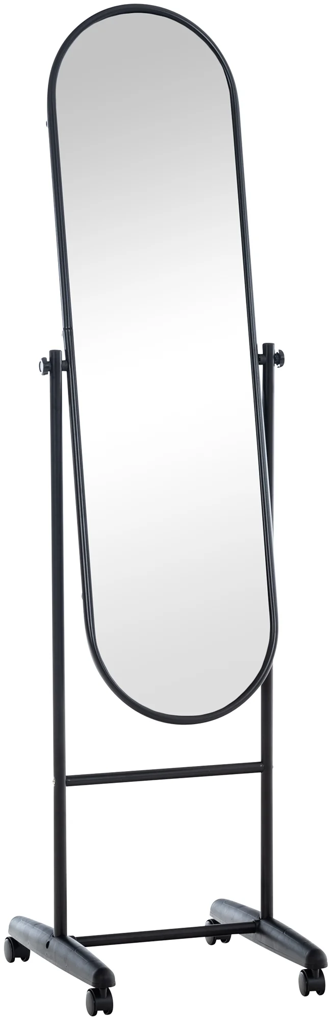 Miroir sur pied ovale en métal noir avec roulettes 155 cm style moderne 10_0003723