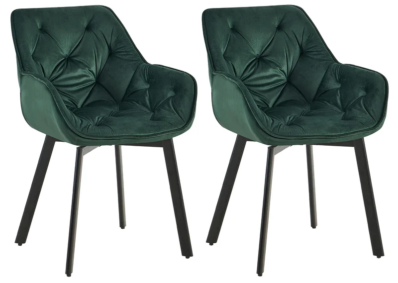 Lot de 2 chaises de salle à manger assise pivotante en velours vert motif matelassé cadre métal 10_0007453
