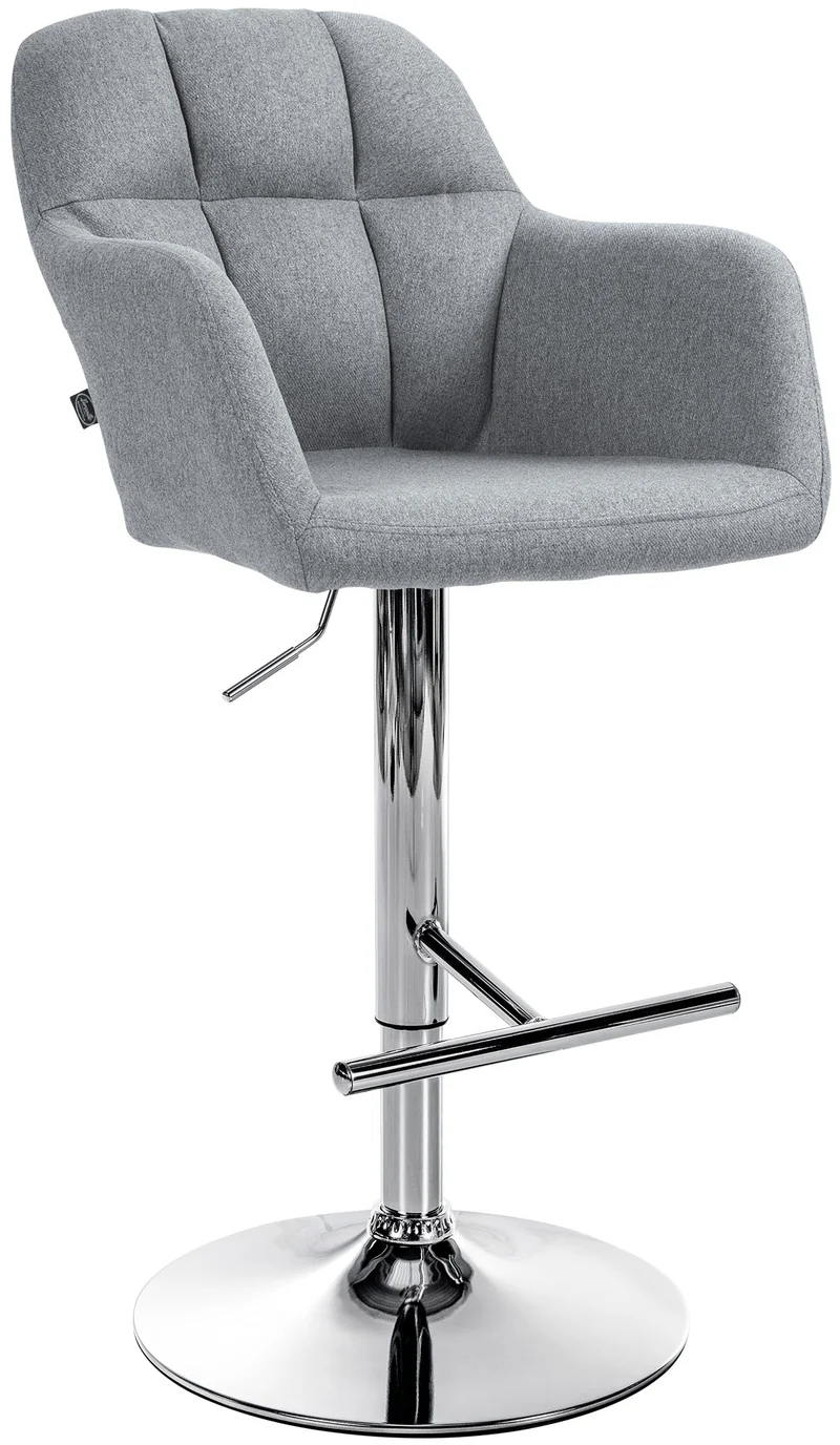 Tabouret de bar chaise haute x1 fonction rotation 360° en tissu gris avec coutures décoratives piètement métal chromé 10_0005275