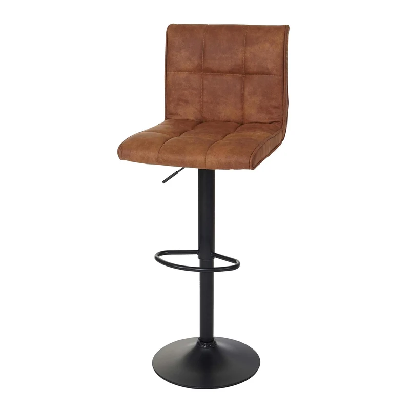 Tabouret de bar x1 pivotant 360° réglable en hauteur avec dossier repose pieds effet suédine métal brun clair vintage 04_0005264