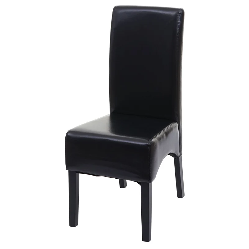 Chaise de salle à manger x1 dossier haut assise rembourrée cuir noir pieds bois foncé 04_0002307