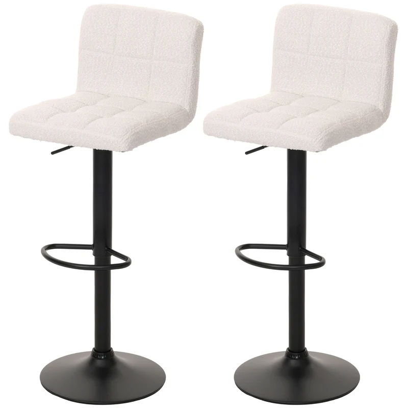 Lot de 2 tabourets de bar réglables pivotants tissu bouclette avec repose pieds acier crème blanc 04_0009958
