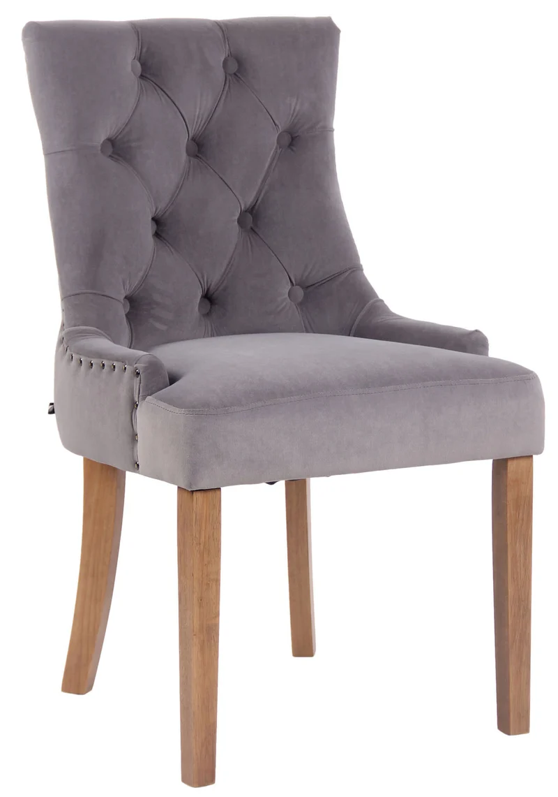 Chaise de salle à manger x1 design antique capitonné en velours gris avec 4 pieds en bois clair 10_0001941