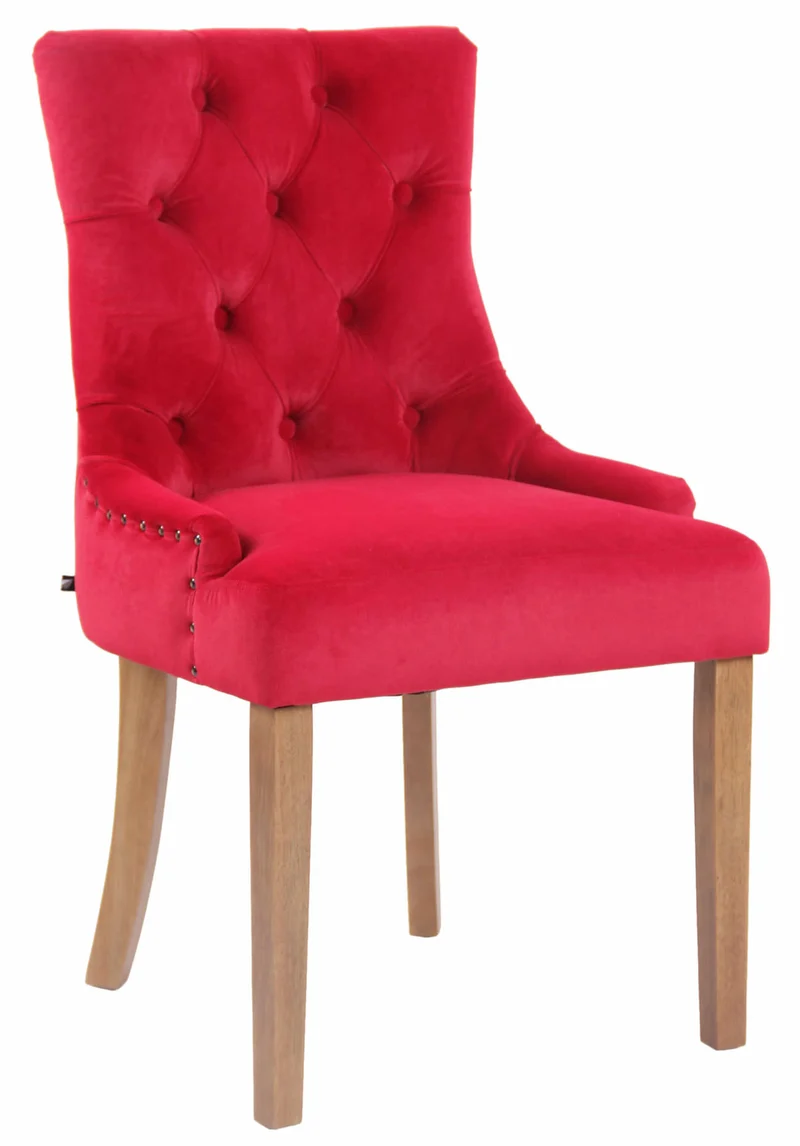 Chaise de salle à manger x1 design antique capitonné en velours rouge avec 4 pieds en bois clair 10_0001939