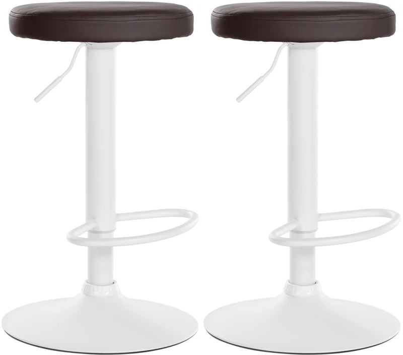 Lot de 2 tabourets de bar design simple avec assise en synthétique marron et cadre métal blanc TDB10678