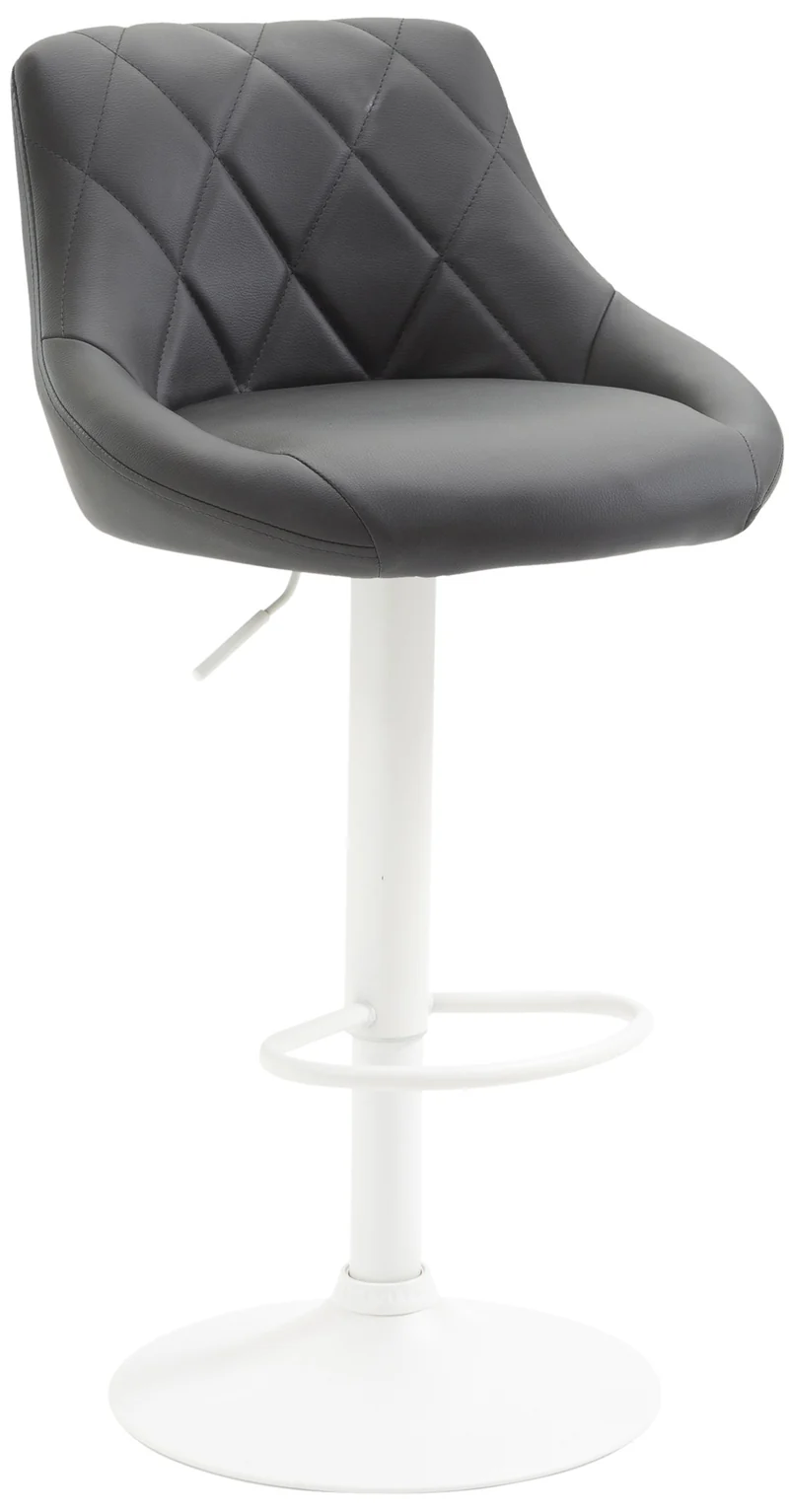 Tabouret de bar en synthétique gris pivotant avec repose-pieds métal blanc coutures décoratives TDB10592