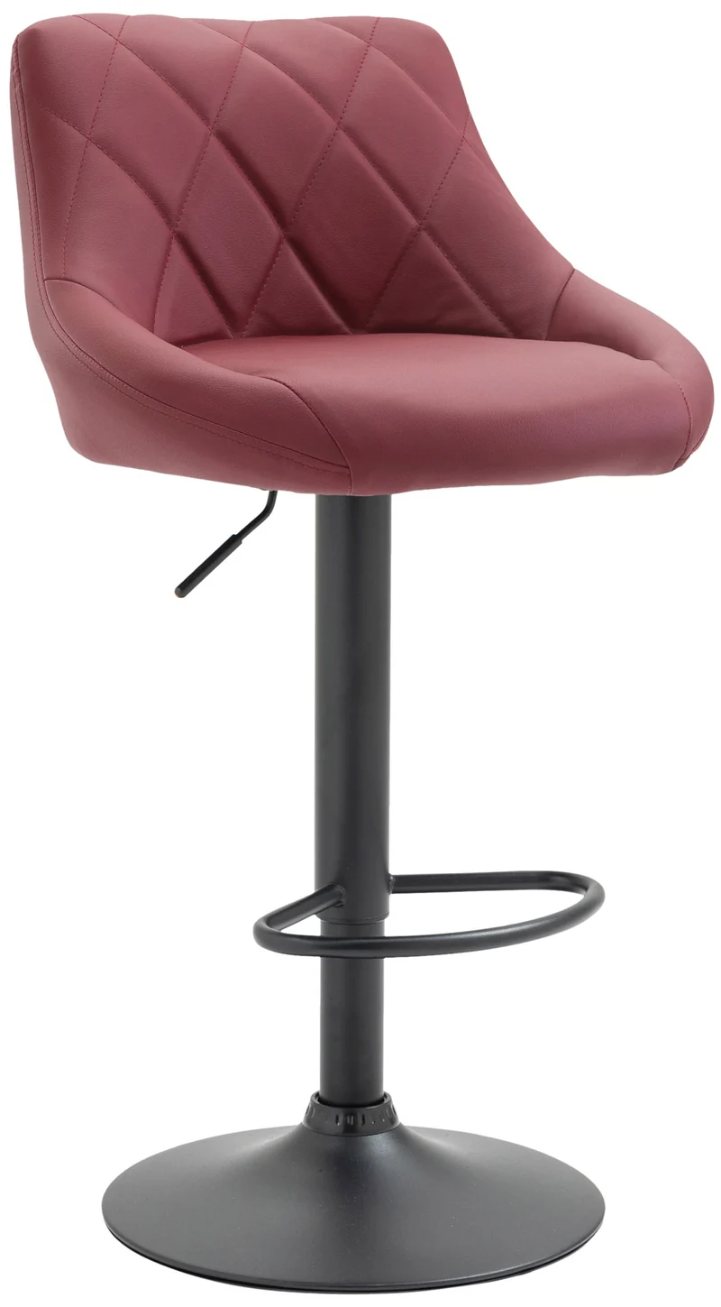 Tabouret de bar en synthétique bordeaux pivotant avec repose-pieds métal noir coutures décoratives TDB10580