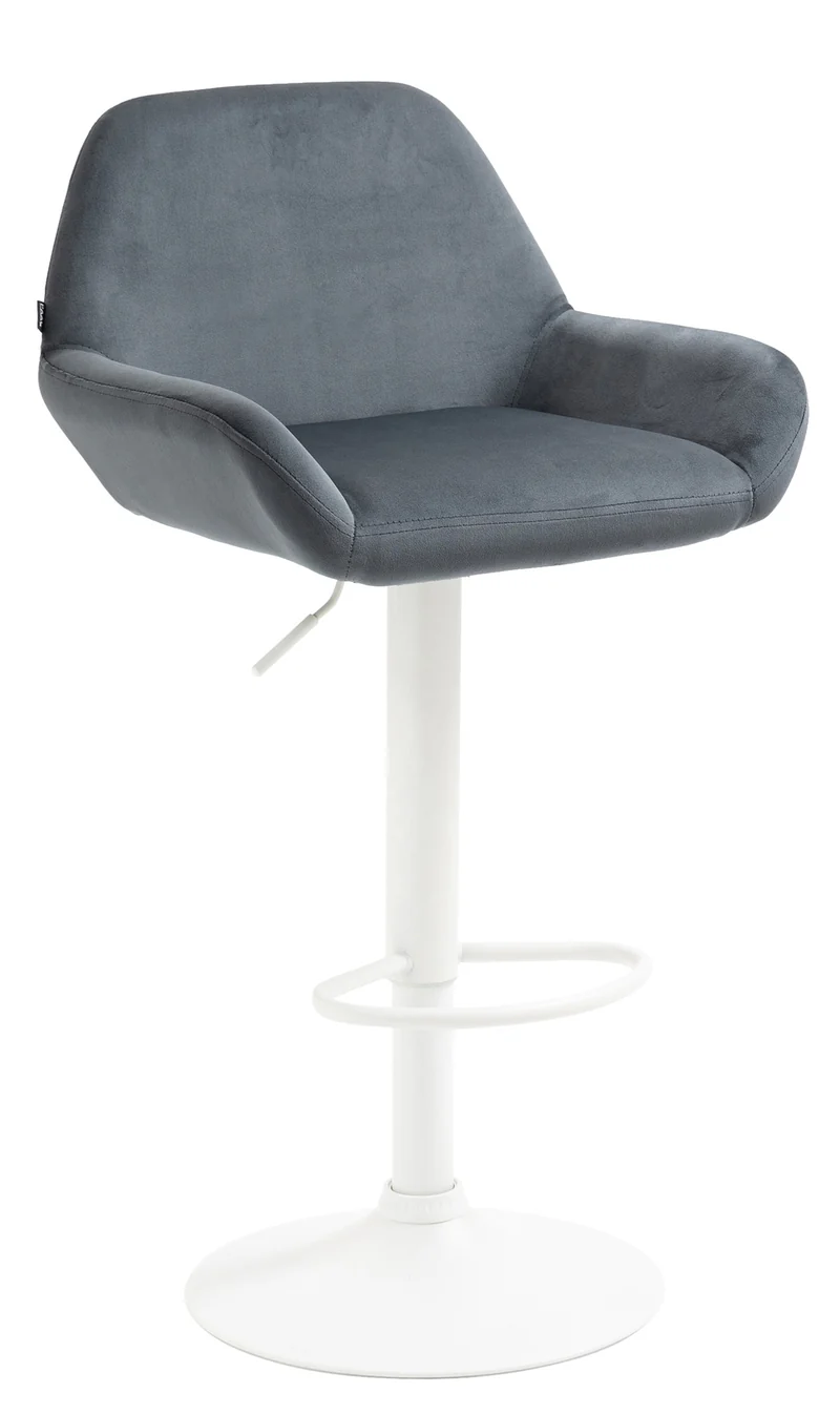 Tabouret de bar x1 en velours rembourré gris foncé base trompette métal blanc mat TDB10411