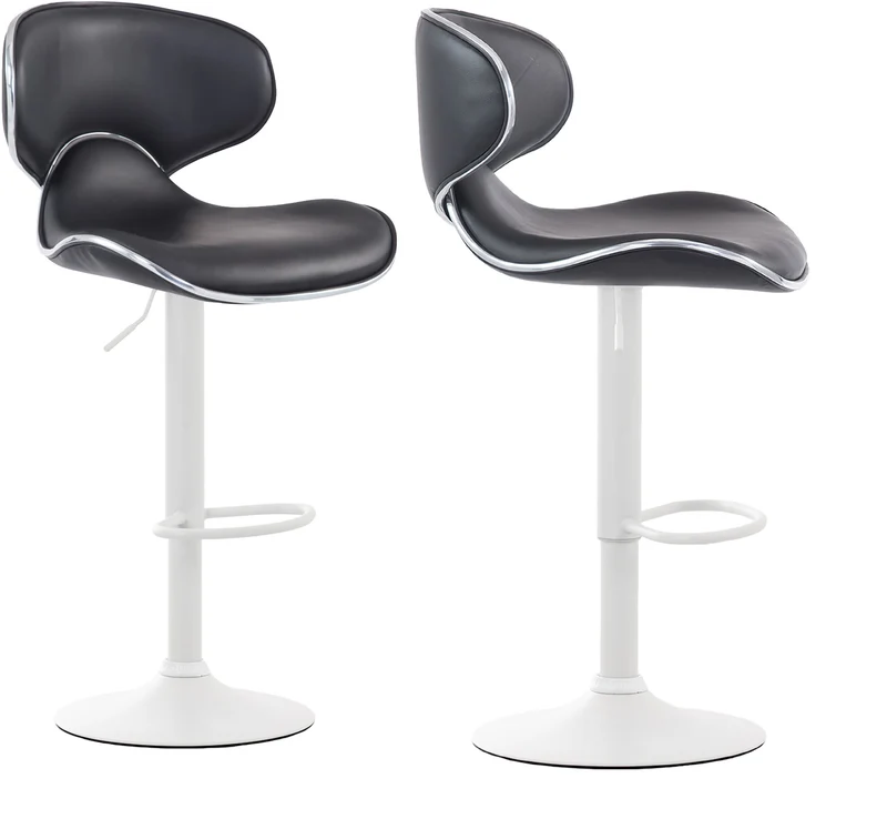 Lot de 2 tabourets de bar design contemporain pieds en métal blanc mat assise en synthétique noir 10_0000355