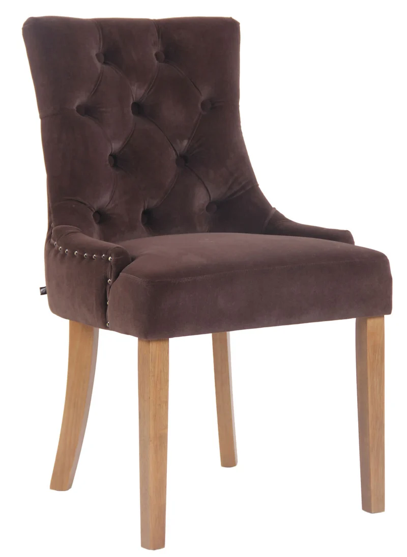 Chaise de salle à manger x1 design antique capitonné en velours marron avec 4 pieds en bois clair 10_0001944