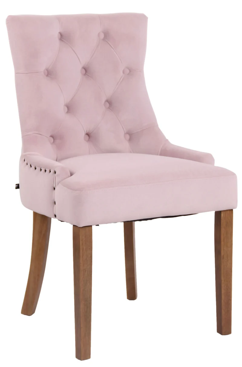 Chaise de salle à manger x1 design antique capitonné en velours rose avec 4 pieds en bois clair 10_0001940