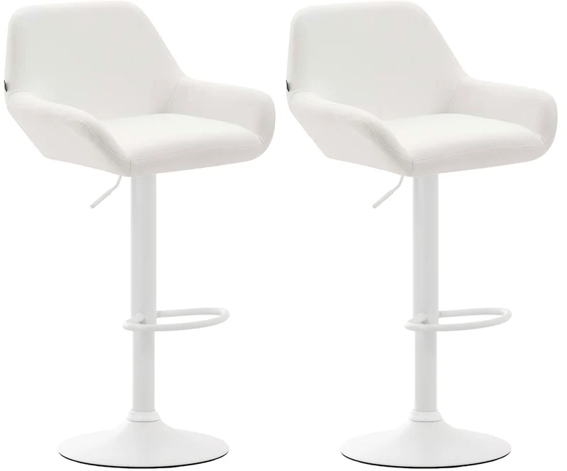 Lot de 2 tabourets de bar repose-pieds en forme d'arc en métal blanc assise en PVC blanc 10_0004027