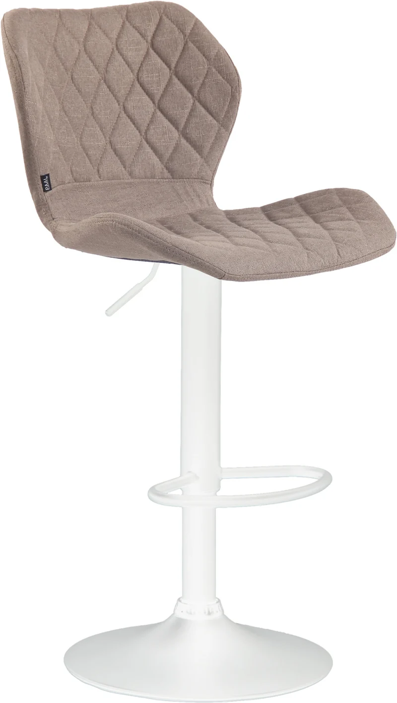 Tabouret de bar x1 avec coutures décoratives en forme de losanges en tissu taupe et métal blanc 10_0004668