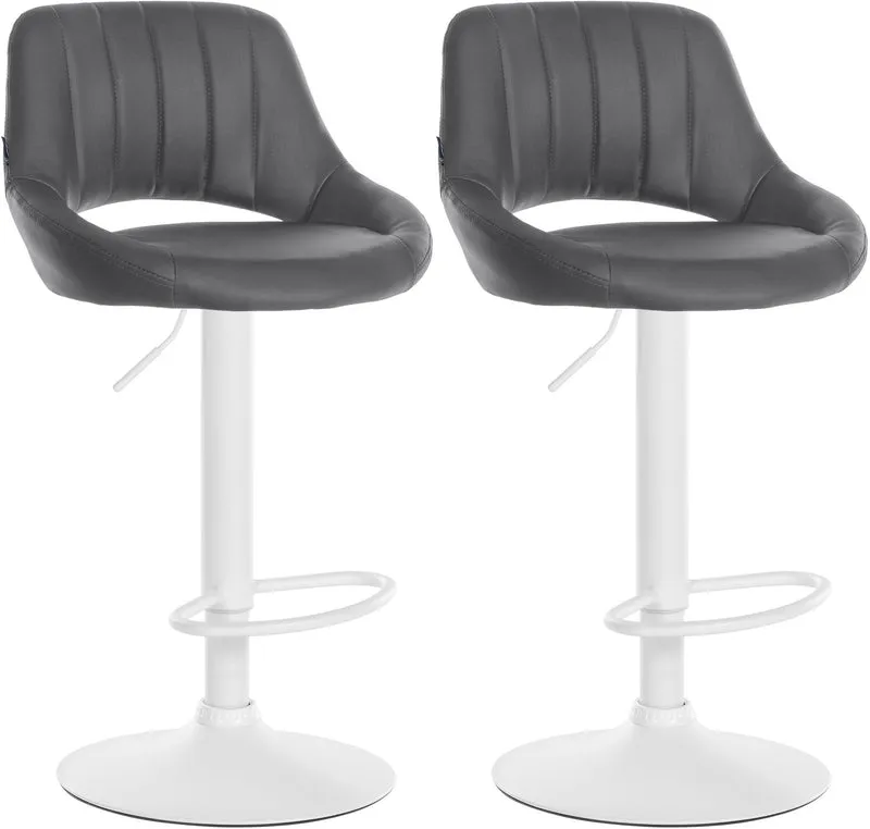 Lot de 2 tabourets de bar réglables en similicuir gris dossier ajouré et pied métal blanc 10_0006667