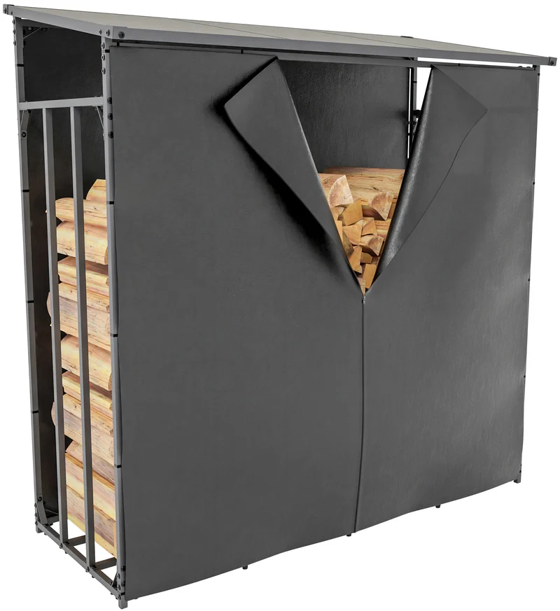 Abri à bois de chauffage en aluminium avec bâche – Support à bûches extérieur avec toit polycarbonate – 165 x 165 x 70 cm 10_0008499