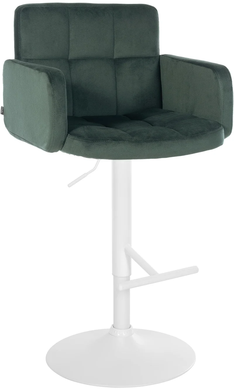 Tabouret de bar x1 avec accoudoirs et repose-pieds en velours couleur vert cadre en métal blanc 10_0006523