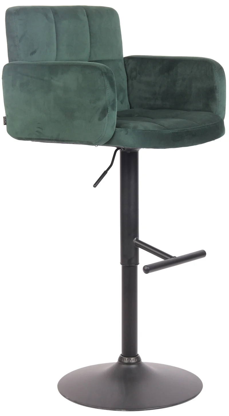 Tabouret de bar pivotant en velours vert et métal noir avec accoudoirs repose-pieds et dossier TDB10650