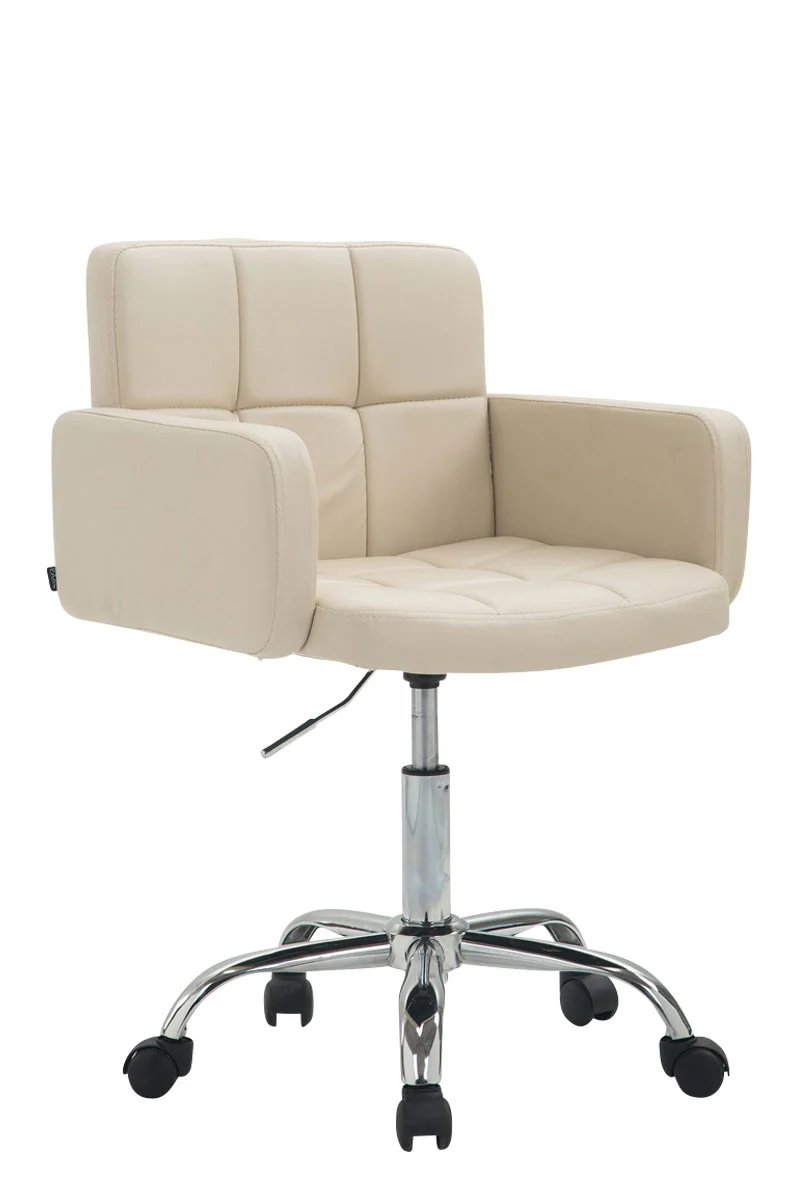 Chaise de bureau à roulettes avec dossier et accoudoirs confortable en synthétique crème FAL10152