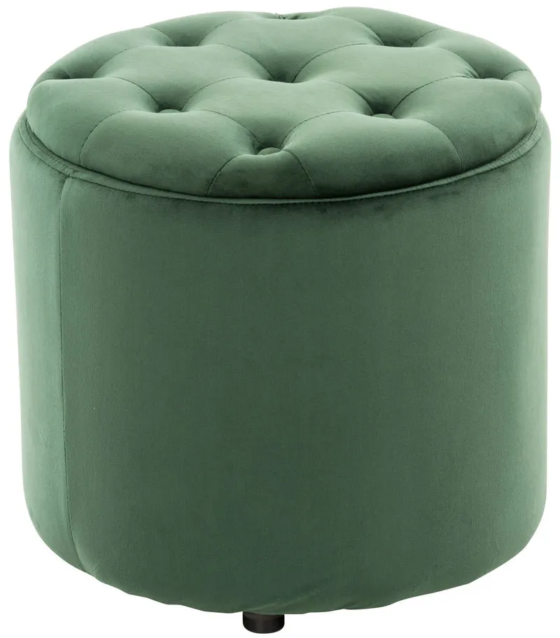 Pouf tabouret coffre avec espace de rangement en tissu velours vert 42 x 44cm TABO10077