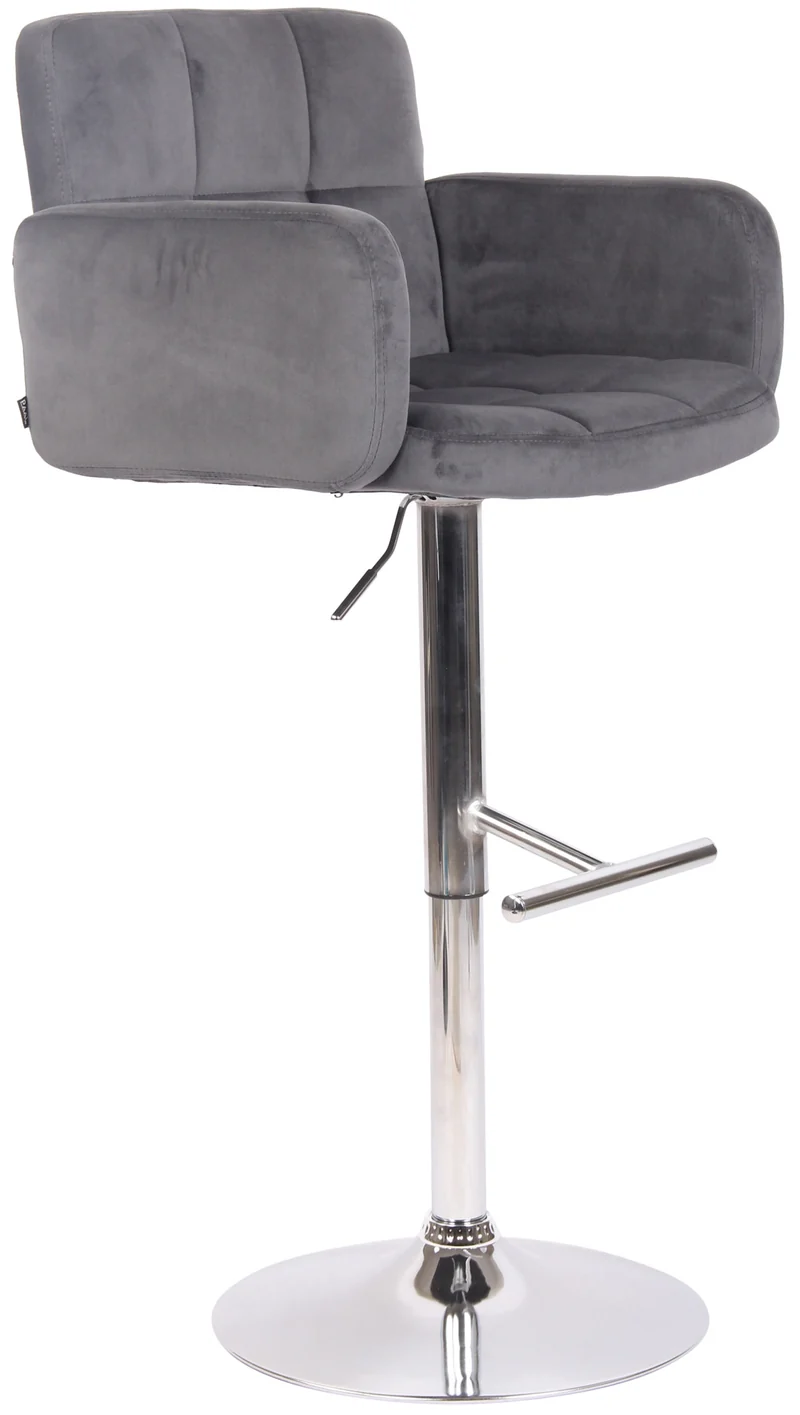 Tabouret de bar pivotant en velours gris foncé et métal chromé avec accoudoirs repose-pieds et dossier TDB10649