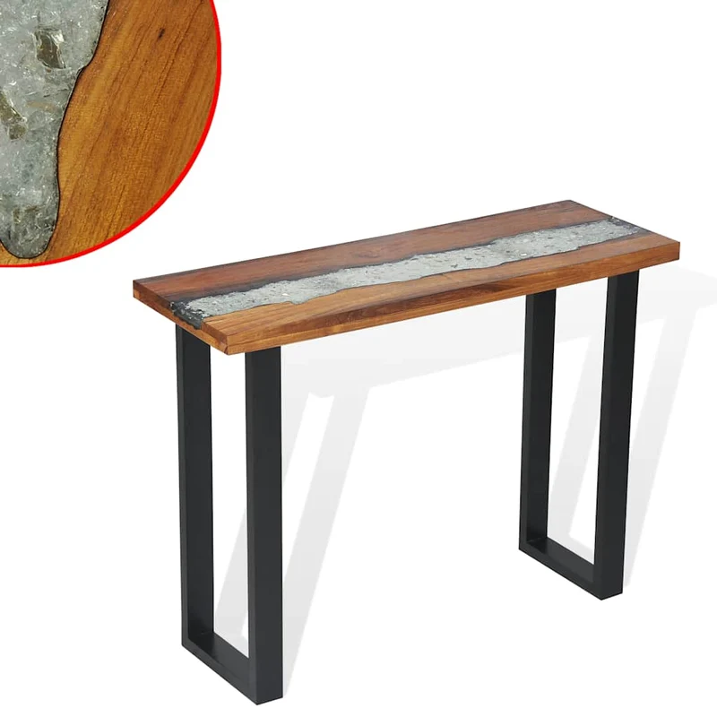 Table console en teck avec incrustation de verre et de résine 100x35x75 cm DEC032257